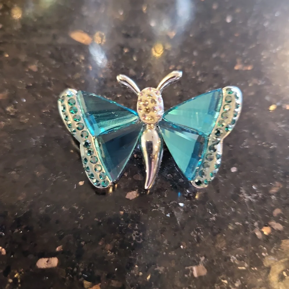 Swarovski Blue Teal Swan Logo Crystal Butterfly Brooch Pin 🦋